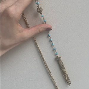 Gold plated and turquoise tassel necklace